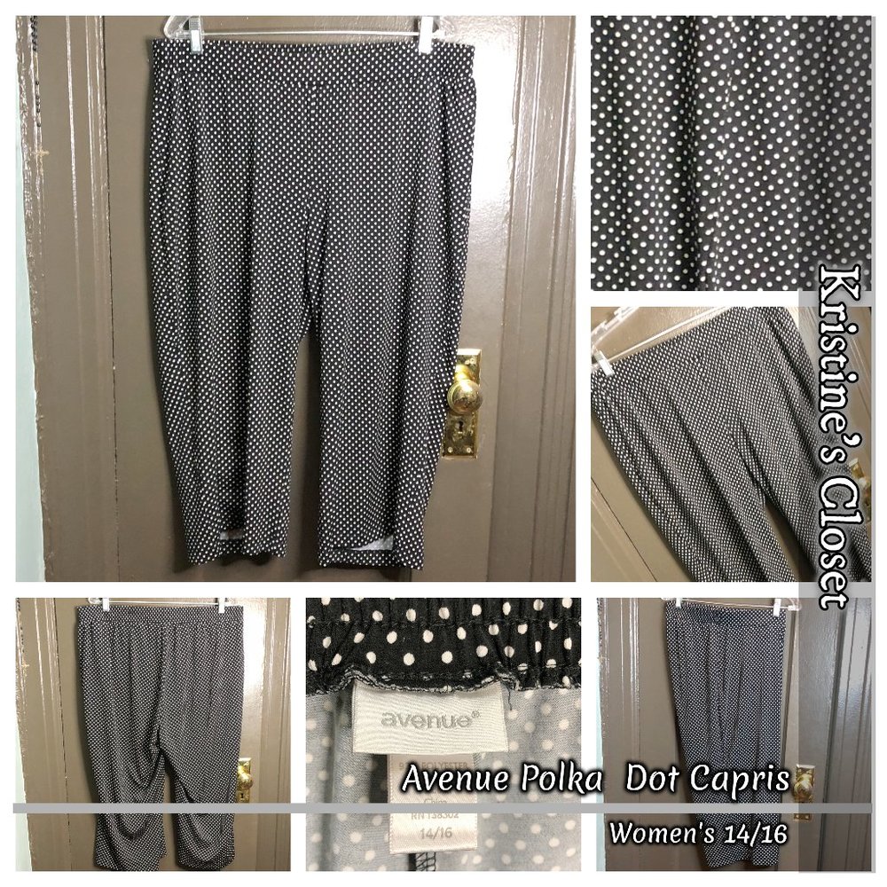 Avenue Black & White Polka Dot Capris - Women's 14/16